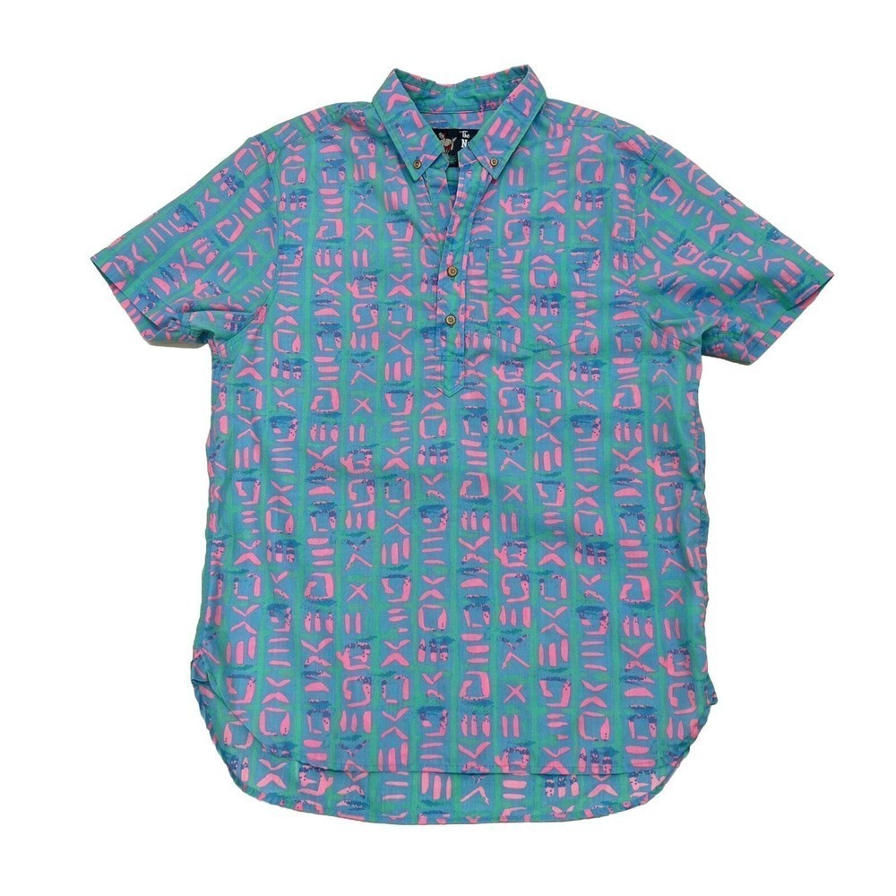 chubbies Teal & Pink Short Sleeve Button-Up Polo